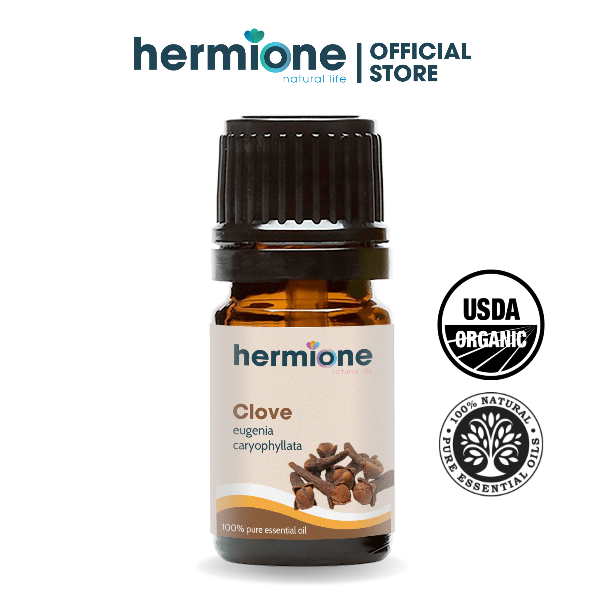 Tinh Dầu Đinh Hương Organic Hermione Natural Life 100% Thiên Nhiên Nguyên Chất Cao Cấp Nhập Khẩu Thơm Dịu Nhẹ Xông Thơm Phòng Giúp Giảm Stress Kiểm Nghiệm Quatest 3