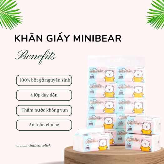 | Combo Tiết Kiệm | Khăn giấy minibear Nhật kèm 2 gói khăn ướt - lốc 10 gói Giấy ăn Chất liệu thiên nhiên 4 lớp mềm mại