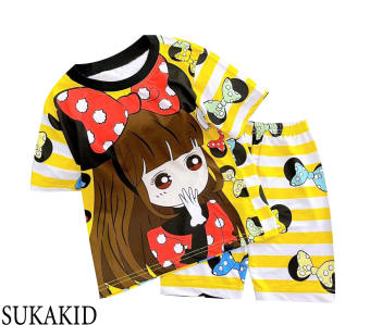 Đồ bộ bé gái siêu đẹp hình in 3D chất liệu thoáng mát mềm mịn co hình bé gái nơ,bò sũa và doremon 6kg đên 40kg.GN03