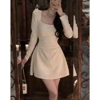 Váy Trắng Dự Tiệc Tiểu Thư Dài Tay Đầm Trắng Tay Dài Đi Tiệc Dáng Xòe Sang Chảnh Váy Tiểu Thư Trắng Cổ Vuông Đi  Cưới