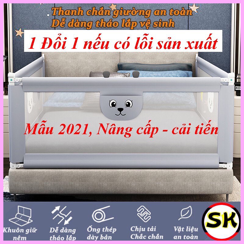 Thanh Chắn Giường Baby Shark - Bản mới nhất 2021, nâng hạ dễ dàng, Không cần khoan đục,  An toàn cho bé yêu