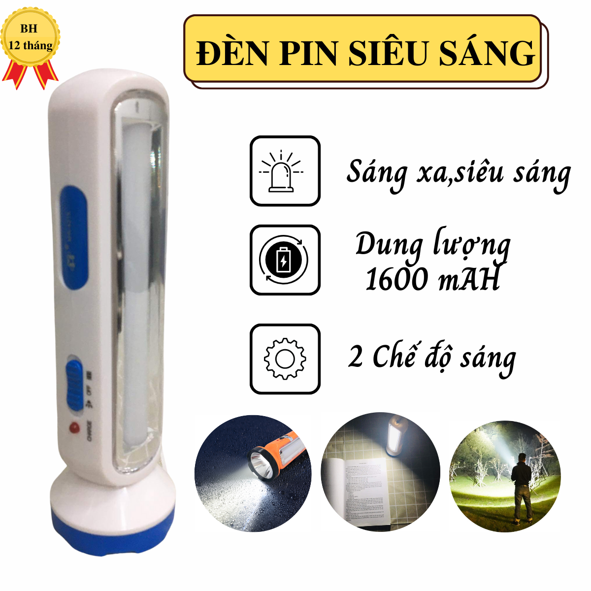 Đèn Pin Cầm Tay Ming Wang-4316 Loại Lớn Siêu Sáng 2 trong 1, Dung Lượng Pin Lớn (LOẠI TỐT)