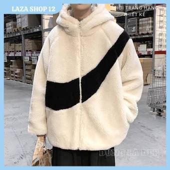 ÁO KHOÁC LÔNG CỪU NAI CÓ MŨ VẢY MÀU ĐEN TRẮNG  SIÊU HOT ẤM ÁP MÙA ĐÔNG, áo lông cừu, áo lông cổ trụ, áo lông cừu nam nữ, áo khoác lông mượt, áo lông cừu 4 vạch, áo khoác lông mc, áo khoác lông vạch tay, áo lông cừu nữ tai gấu