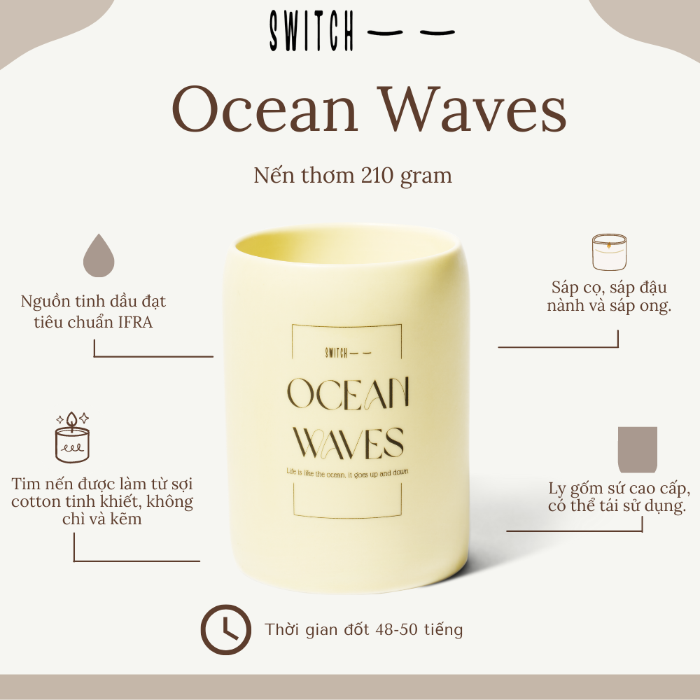 Ocean waves | nến thơm switch | size lớn 210gr | size nhỏ 100gr