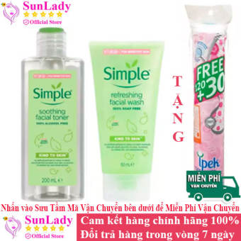 Combo skincare  SIMPLE Chính hãng 2 món Sữa Rửa Mặt Refreshing 150ml + Nước Cân Bằng Da Soothing Facial Toner 200ml + Bông tẩy trang Ipek 150 miếng