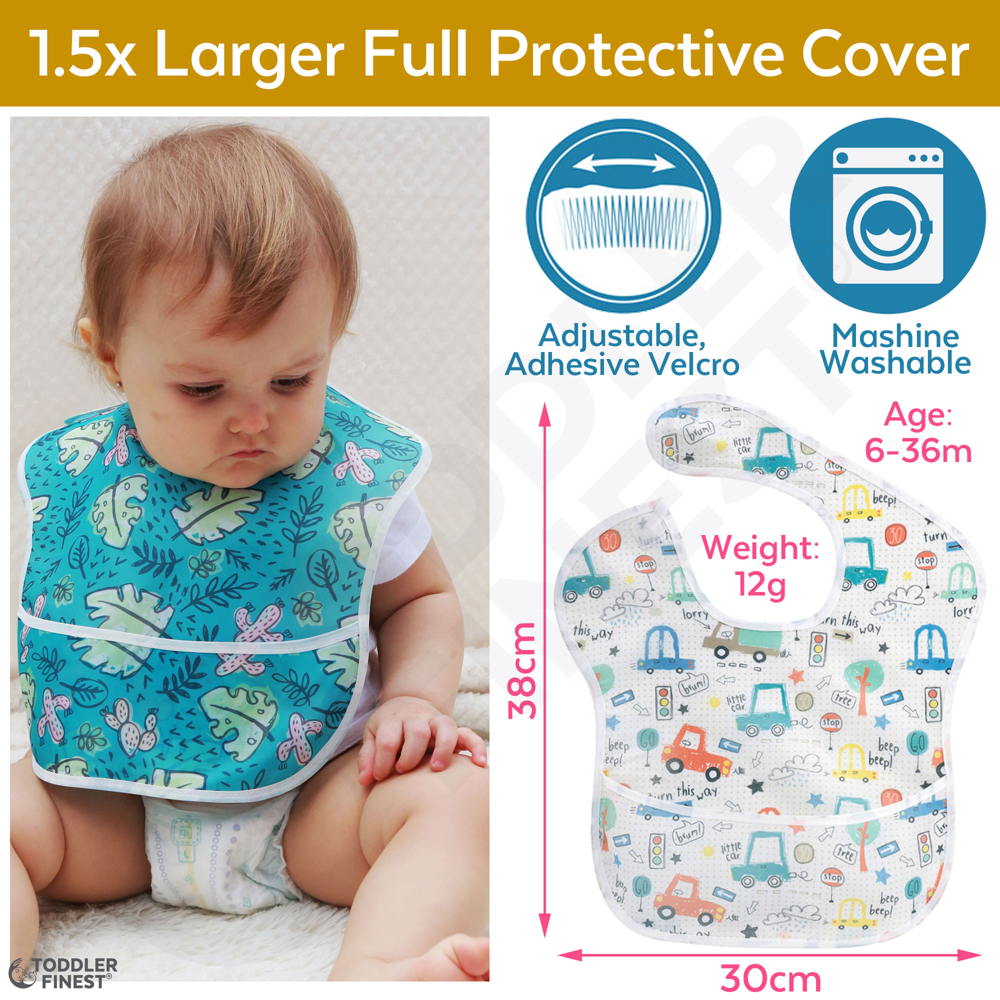 Baby bibs Waterproof Toddler bib Feeding bib with Pocket for Infant Boy Girl Washable 6-36M