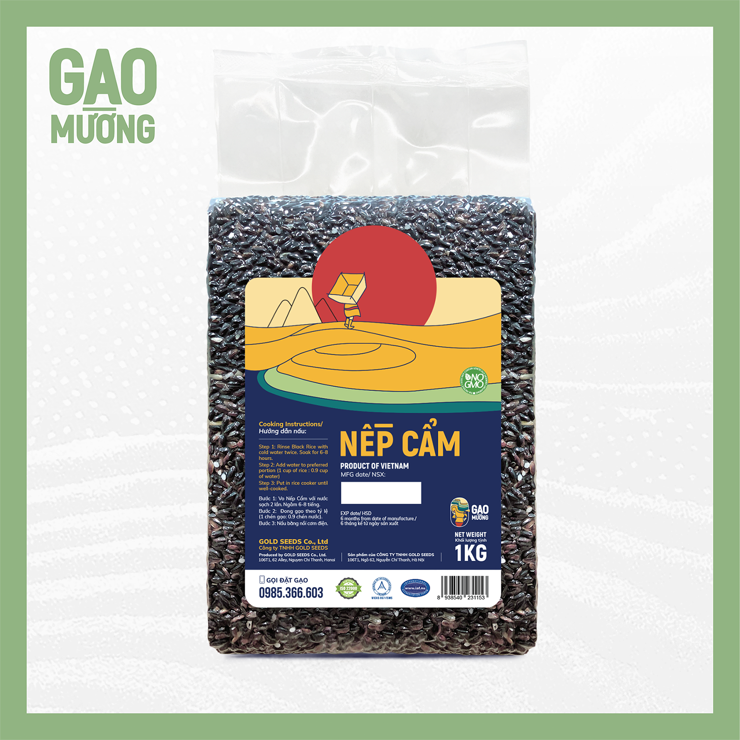 Gạo nếp cẩm đặc sản điện biên đóng gói túi hút chân không 1kg