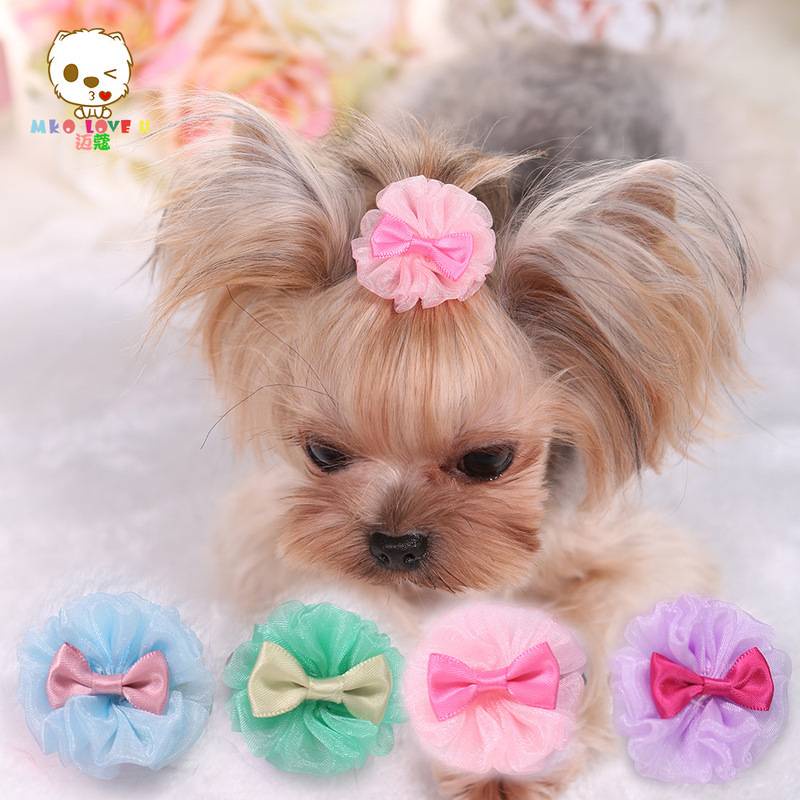 Kẹp tóc bong bóng organza dễ thương cho chó cưng phụ kiện tóc