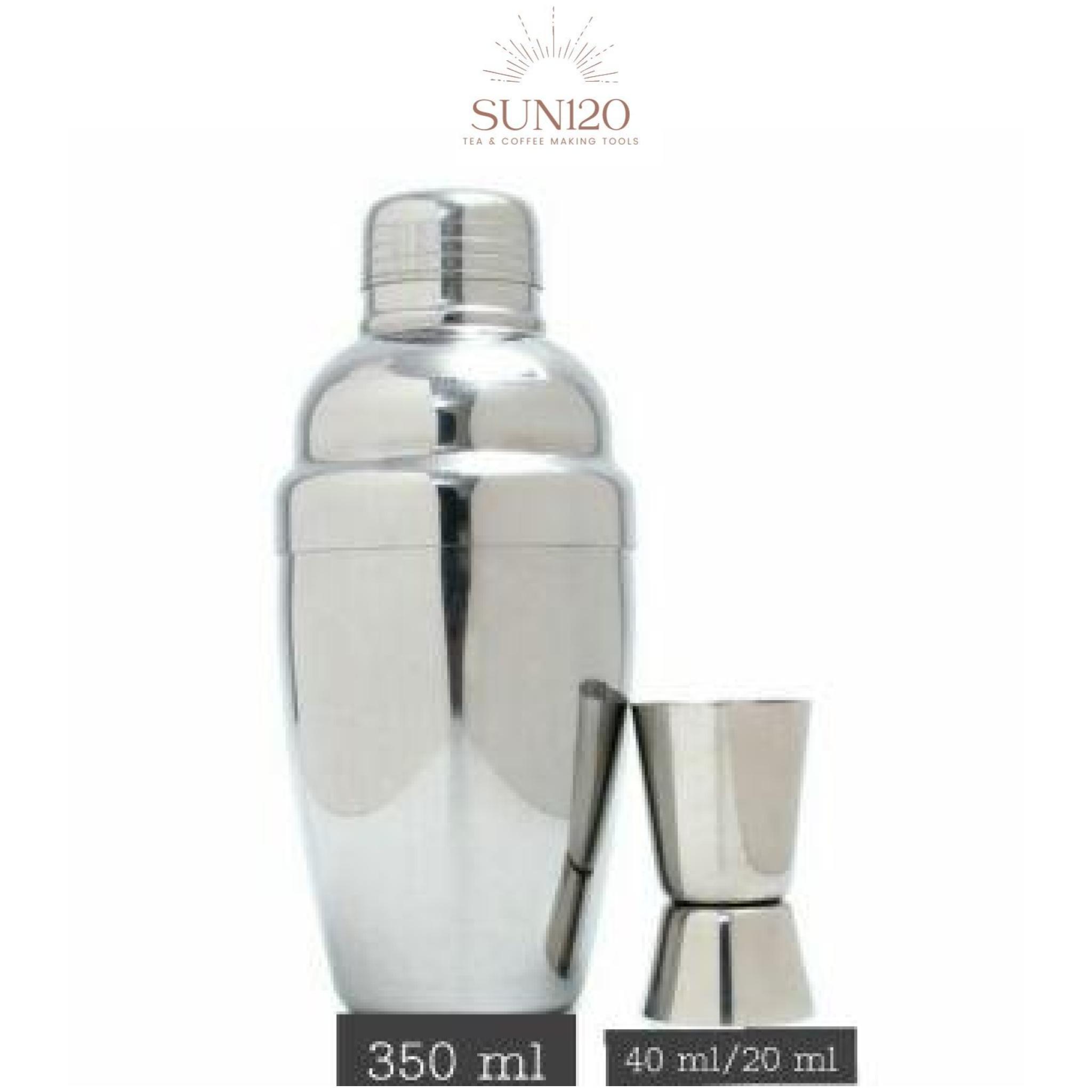 Bộ 2 sản phẩm định lượng pha chế shaker trà sữa Cocktail inox gồm bình lắc pha chế shaker 350 ml và ca đong định lượng 20-40ml