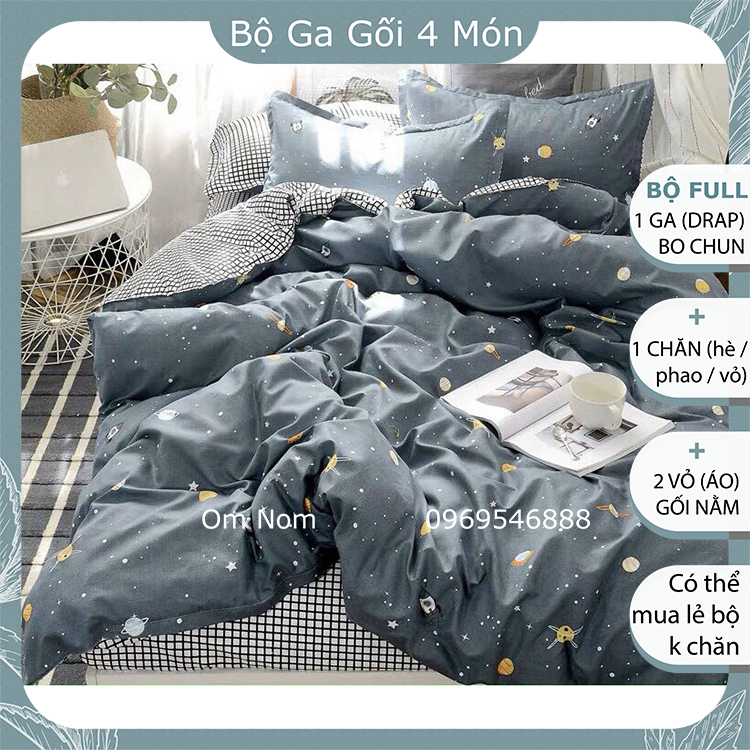 Bộ chăn ga gối đệm đẹp, cute chất Cotton Hàn Quốc, giá rẻ, BỘ 4 MÓN: 1 drap giường, 2 vỏ gối nằm, 1 chăn, họa tiết THIÊN HÀ dễ thương cho các bé