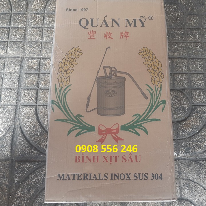 Bình phun inox 16 lít Quán Mỹ gạt bằng tay