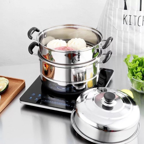 Nồi hấp inox 2 tầng, 3 tầng đường kính 28cm, nồi hấp tiện lợi mọi nhà, nồi hấp hơi inox tiện lợi