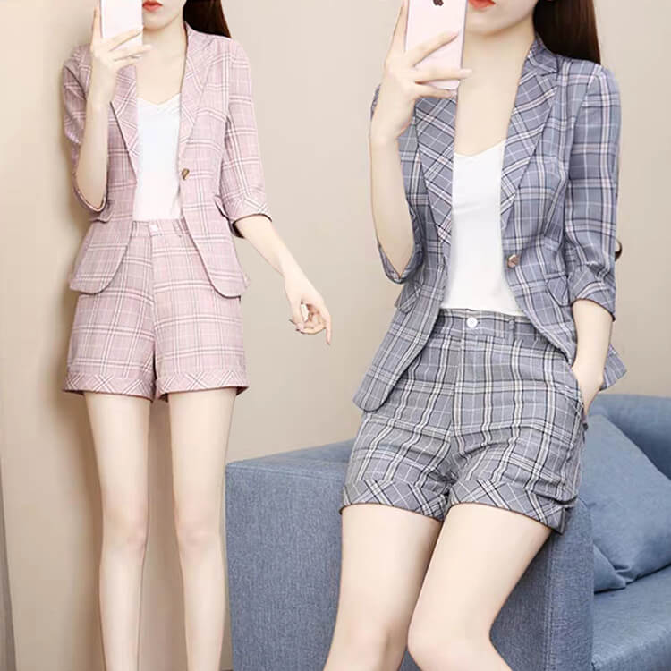 Set bộ vest short ba món hoạ tiết caro cao cấp - glady g42 - set vest ba món cao cấp, phù hợp đi chơi, đi làm, đi tiệc, chất kaki nhập cao cấp