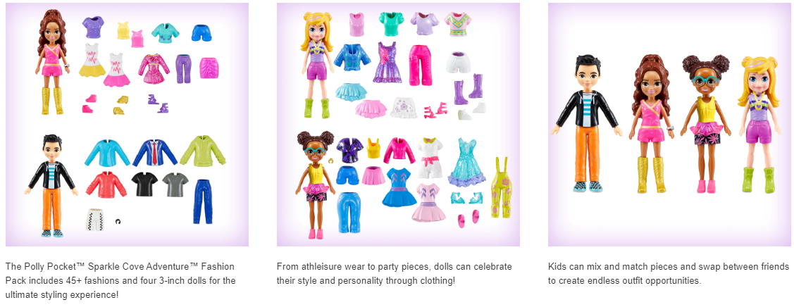 thumbnail image 2 of Polly Pocket Sparkle Cove Fashion Pack - 4 Dolls With 45+ Clothing Pieces 2 of 14
