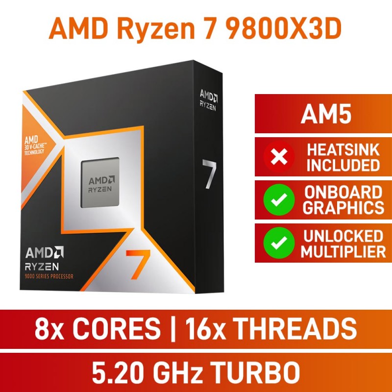 Amd Ryzen 7 9800X3D Gaming Cpu - 8 Core 16 Threads, 96Mb Cache