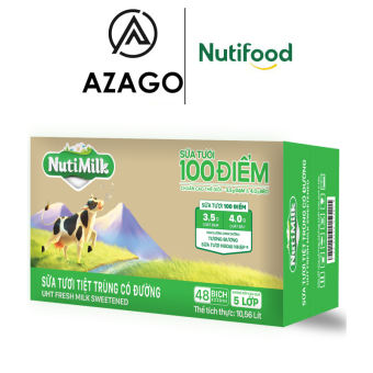 Thùng 48 bịch NutiMilk Sữa tươi 100 điểm - Sữa tươi tiệt trùng Có đường Bịch 220ml TU.STCDB220AZ - Thương Hiệu NUTIFOOD - AZAGO