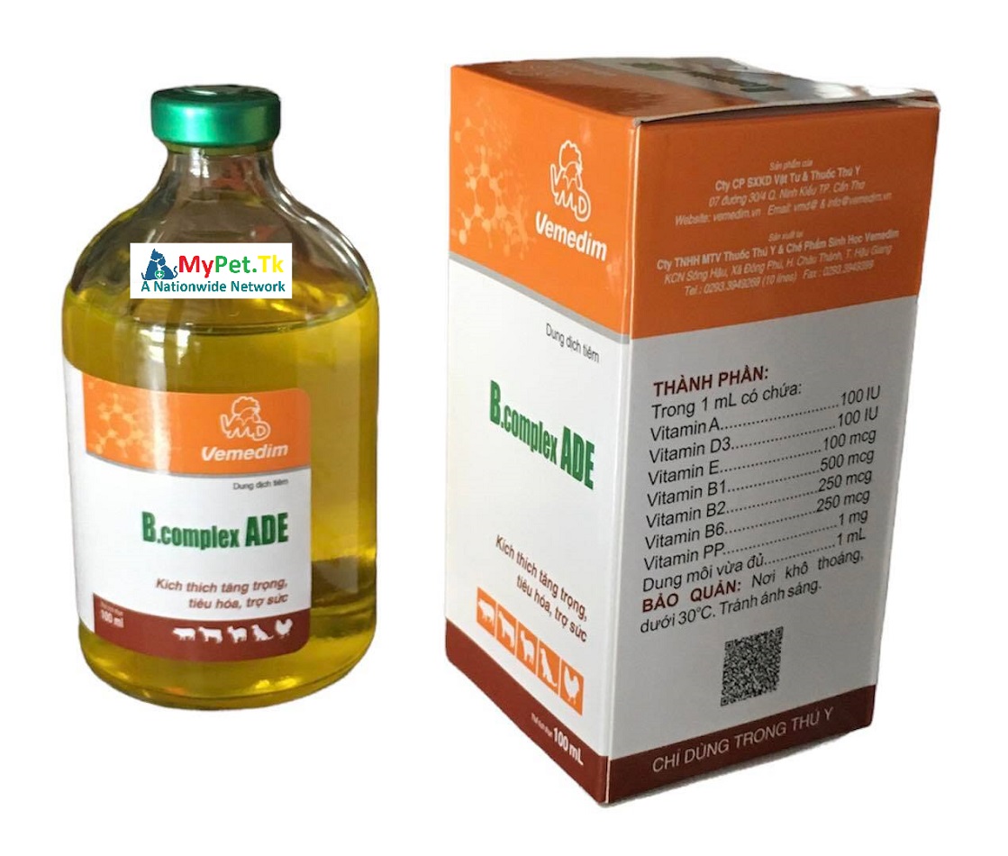 Vemedim B Complex Vitamin ADE - Kích Thích Tăng Trọng, Hỗ Trợ Tiêu Hóa, Tăng Cường Sức Đề Kháng Cho Heo Trâu Bò Gà Vịt Ngan Ngỗng Thỏ Dê Cừu Chim Chuột Chó Mèo 100 ML