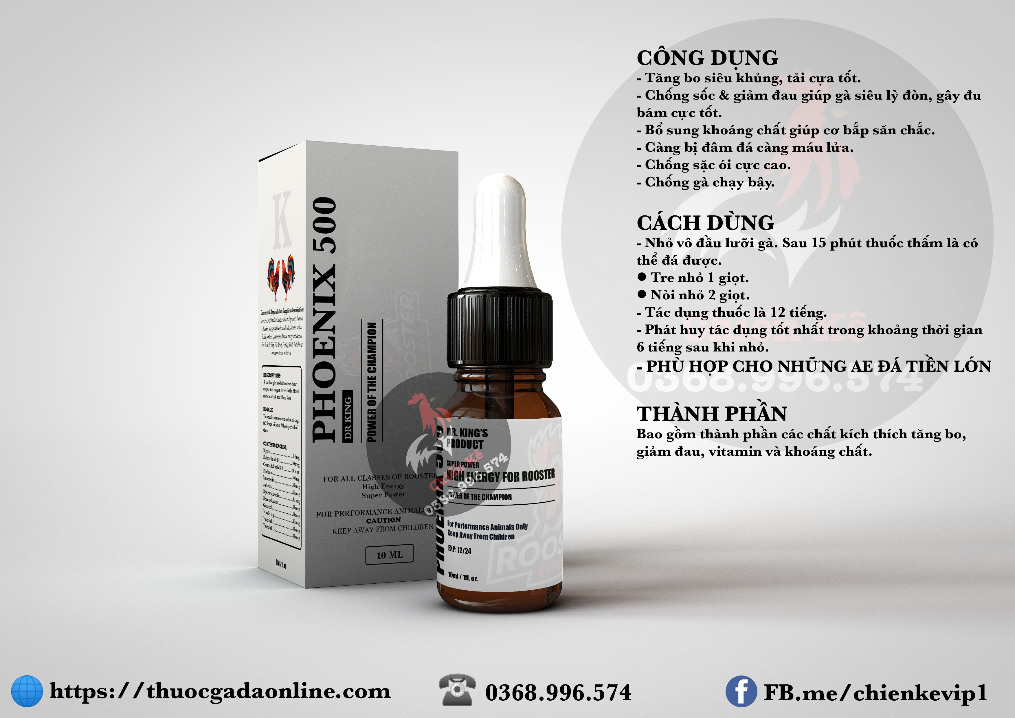 Thuốc nhỏ gà đá - PHOENIX 500 - Xuất xứ USA - Giúp gà TĂNG BO LỚN, CHỐNG ÓI, TẢI CỰA, CỰC KỲ LỲ ĐÒN - Nguyên chất Chính Hãng