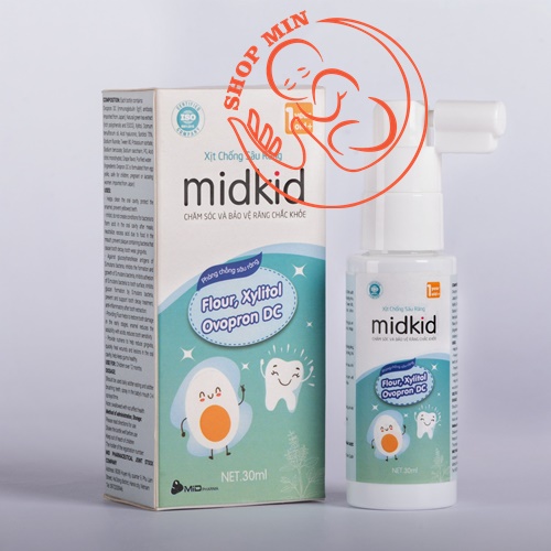 Xịt chống sâu răng midkid. kem đánh răng dạng xịt, bảo vệ răng chắc khỏe cho bé từ 1 tuổi. nuôt được