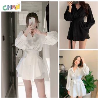 Sét Đồ Hàn Quốc Áo Váy Sơ Mi Buộc Eo Kèm Quần, Sét Đồ Nữ Thanh Lịch Bánh Bèo Chan House