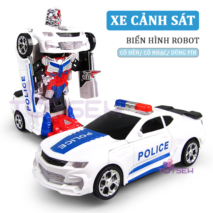 Xe cảnh sát đồ chơi biến hình robot có đèn và nhạc Xe đồ chơi mô hình Quà tặng sinh nhật cho bé đồ chơi trẻ em