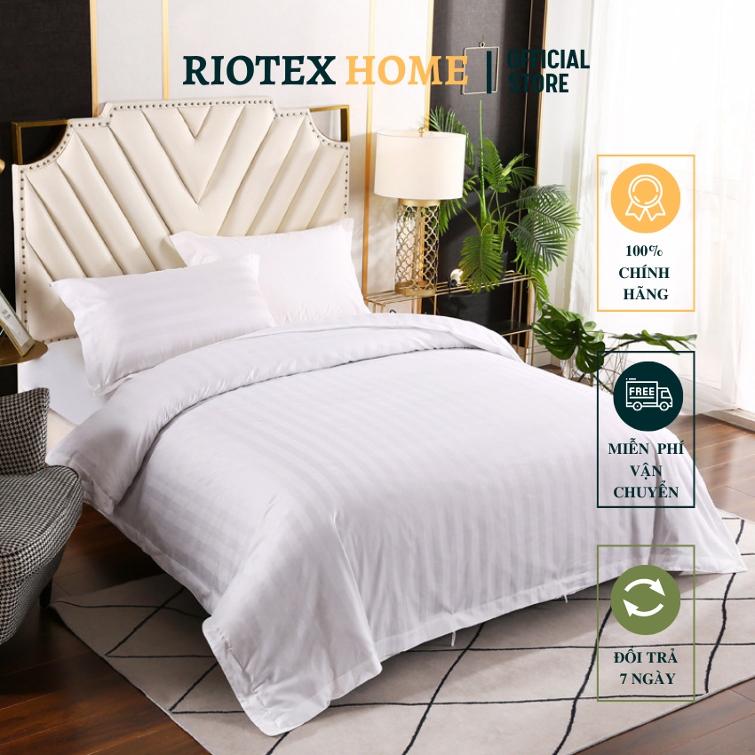 Bộ ga cotton trắng sọc riotex khách sạn cao cấp cho nệm 5 - 35cm - bộ gồm 1 ga + 2 vỏ gối nằm 50x70cm