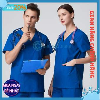 Bộ Scrubs Bác Sĩ, Bộ Đồ Cổ Tim Spa Xanh Đoàn Hàng Cao Cấp