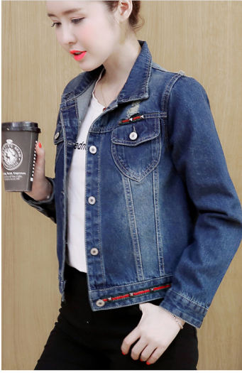 Áo Khoác Jean Nữ Đính Viền Màu