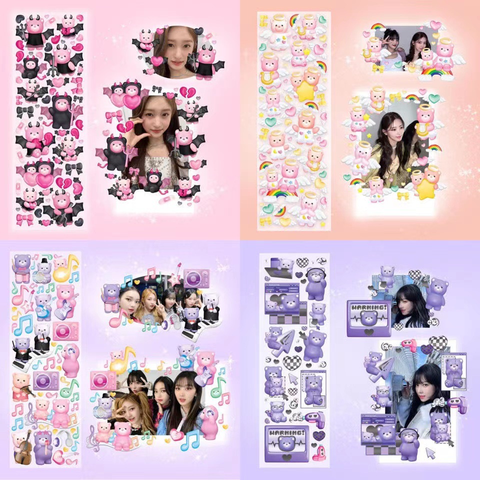 Tấm sticker gấu thiên thần decor toploader, trang trí