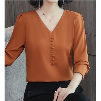 Bán Lẻ Giá Sỉ. Áo Sơ Mi Nữ Công Sở Kiểu Cổ Tim Ngực Đính Nút Bọc