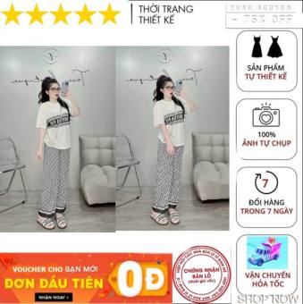 Đồ Bộ Nữ Ngắn Tay Tiểu Thư Họa Tiết Dễ Thương Phối Cổ Tròn, Bộ Đồ Cho Nữ Ngắn Tay Quần Dài ,Bộ Đồ Nữ Đẹp Giá Rẻ ,Bộ Đồ Mặc Nhà Cho Nữ Chất Cotton Lụa Cho Nữ