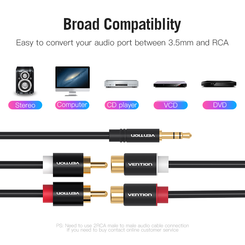 Vention RCA Cable 3.5mm à 2RCA Splitter RCA Jack 3.5 Cable RCA