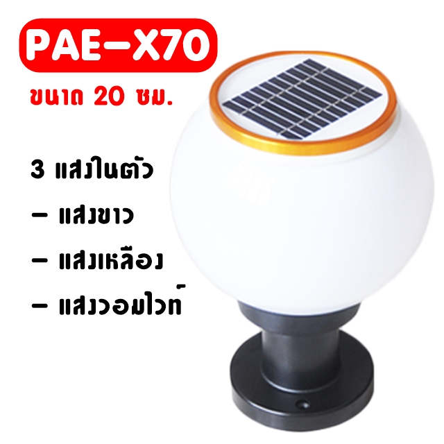 โคมไฟหัวเสา โคมไฟหัวเสาทรงกลม โคมไฟโซล่าเซลล์ ใช้พลังงานแสงอาทิตย์ ไฟLED