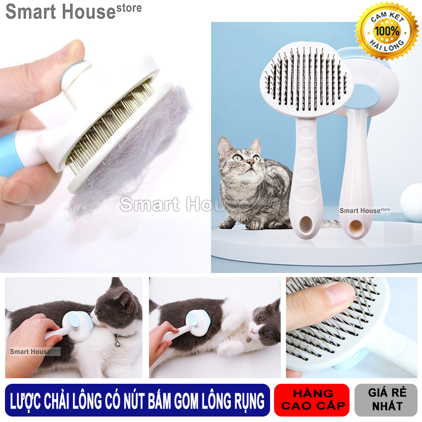 Bàn chải lông chó mèo thông minh gỡ rối lông loại tốt - lược chải lông thú cưng có nút bấm gom lông rụng - phụ kiện thú cưng cao cấp