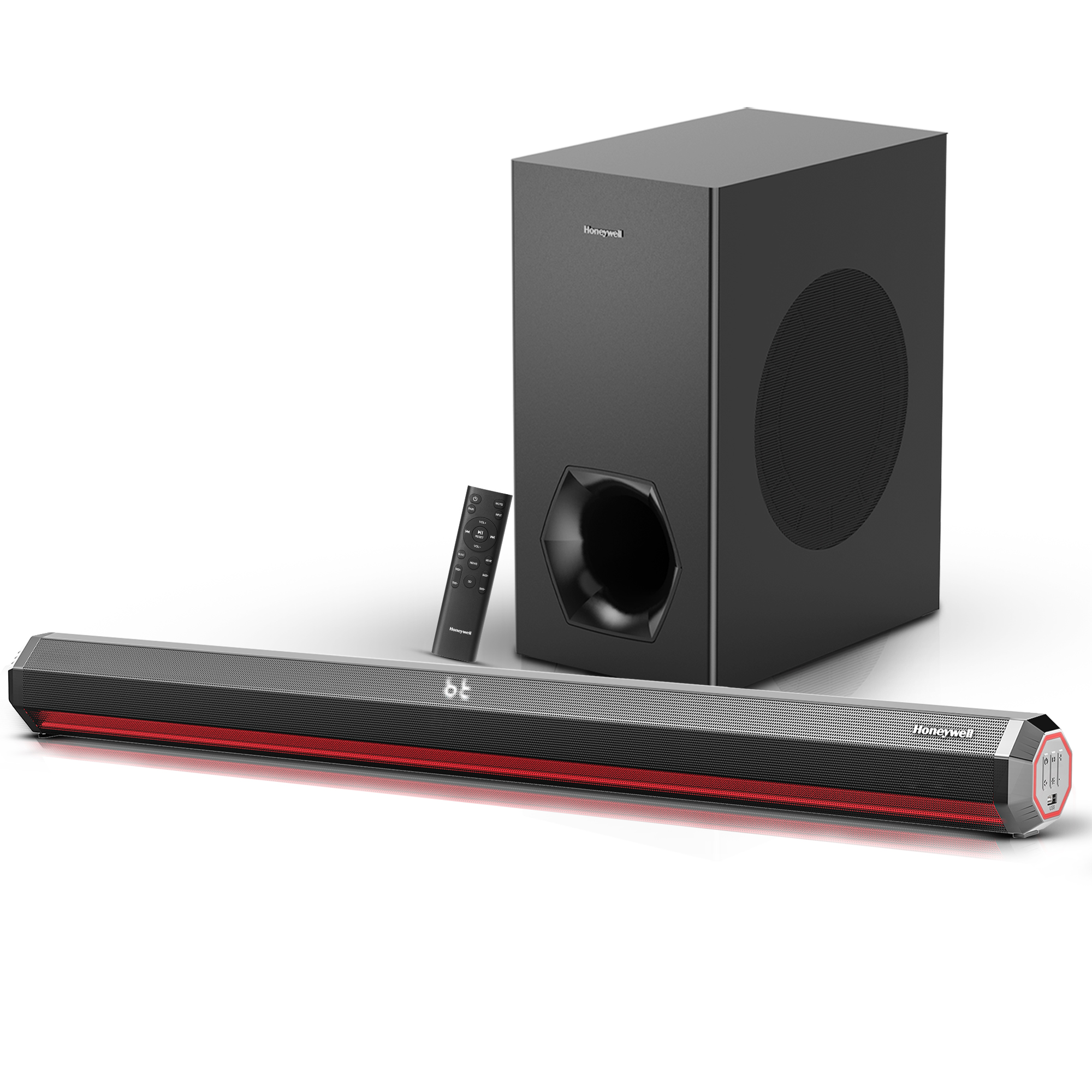 Honeywell Newly Launched Trueno U4000 Soundbar 240w, 2.1Ch Surround Sound Home Theatre, Deep Bass Subwoofer, 3 EQ Modes, LED Display & Lights, BT v5.3, AUX, USB, Optical Input, HDMI/ARC, Sleek Remote