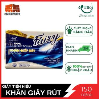 Khăn giấy rút lụa Fairy xanh ngắn 150 tờ x 3 lớp