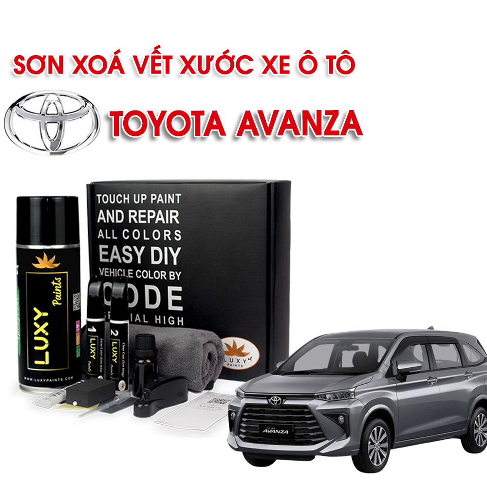 Sơn xóa vết xước xe ô tô cao cấp Toyota Avanza LUXYPAINTS, Bộ bình xịt sơn xe ôtô màu trắng đen bóng bạc đỏ vàng xanh xám kem bút dặm xoá vết xước oto dễ sử dụng hiệu quả độ bền cao tặng bass wax keo tẩy vết xước LP01TOAV