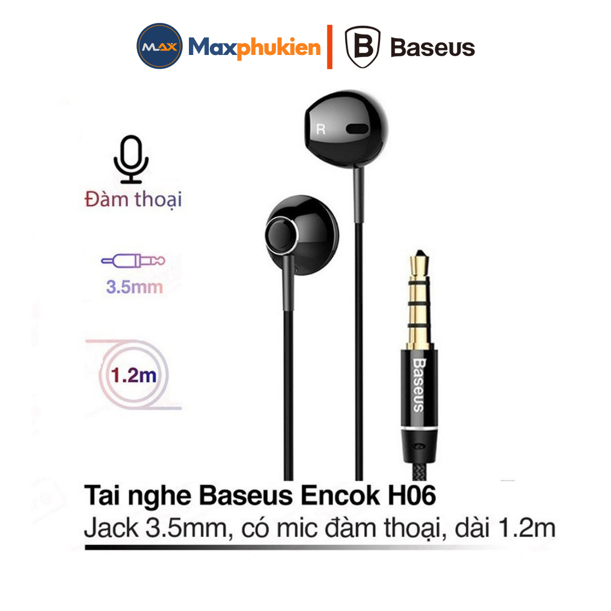 Tai nghe nhét tai Baseus H06 Cổng 3.5mm Âm thanh sống động Cho iPhone và các dòng điện thoại Android  Baseus