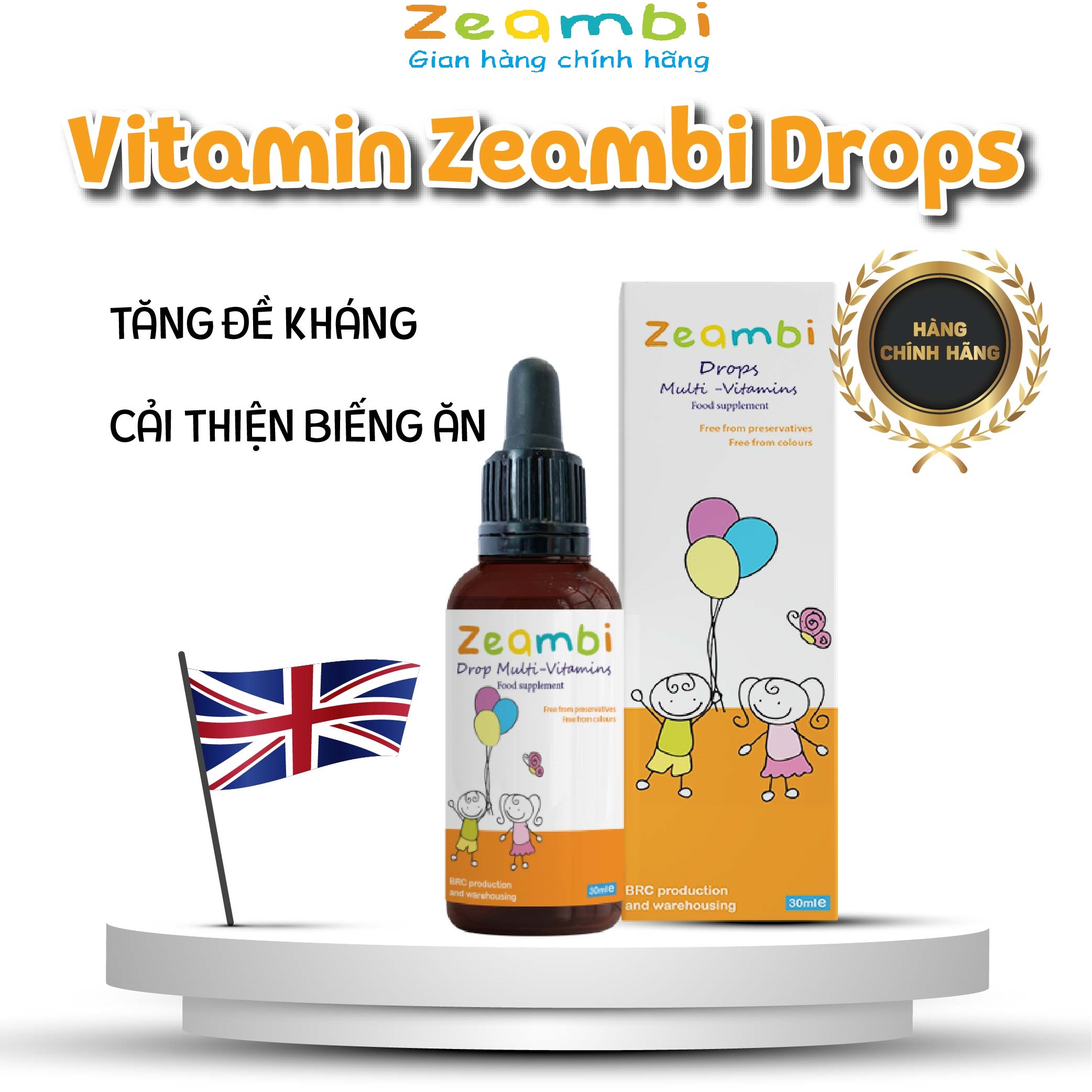 Vitamin Tổng Hợp Zeambi Drops 30ML của Anh Quốc giúp bé ăn ngon, tăng đề kháng, giảm ốm vặt và sử dụng kháng sinh, lá chắn bảo vệ con yêu trước mầm bệnh bên ngoài