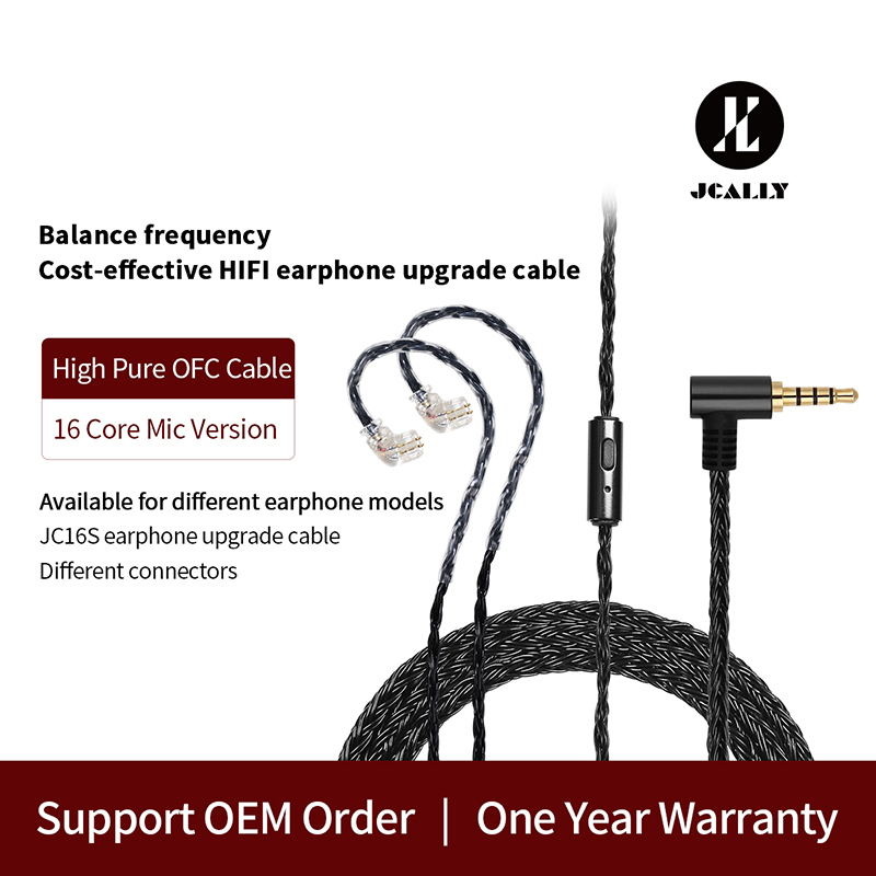 Jcally cáp nâng cấp ofc 16 lõi jc16s có mic cáp nâng cấp tai nghe hifi cho kz edx zsn zs10 pro cca c12 ca16 trn vx pro v90