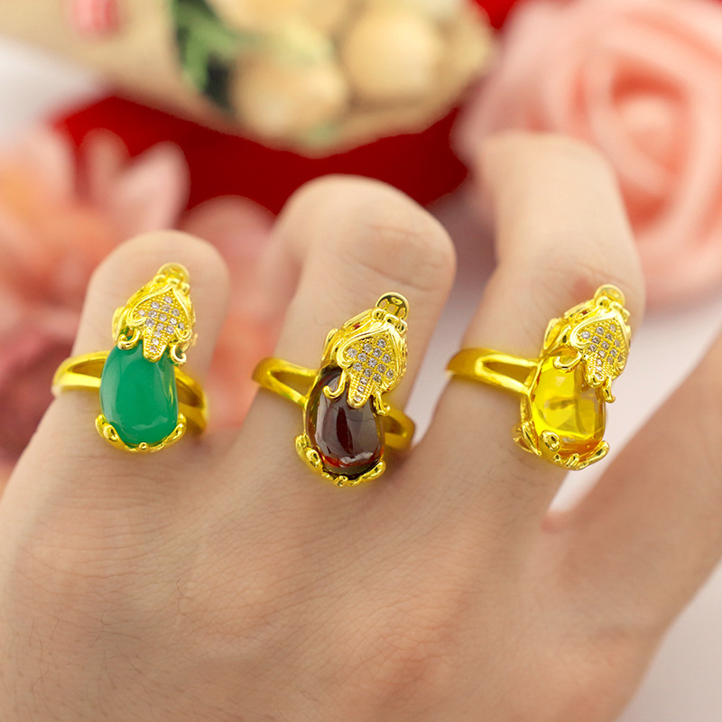 Tong teng jewelry nhẫn đá quý tỳ hưu 24k nam nữ mạ vàng 916