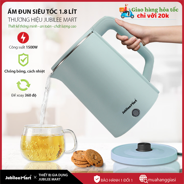[ SIÊU SALE] Ấm đun siêu tốc Jubilee Mart cao cấp -Bình đun nước 1.8l sang trọng cách nhiệt an toàn - Ấm đun siêu tốc inox 2,3l cao cấp - BẢO HÀNH 12 THÁNG