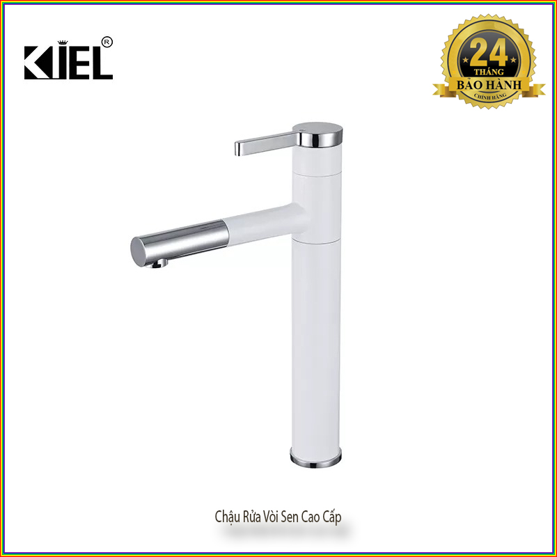 Vòi Lavabo 30cm, Cắm Bàn Đá Nóng Lạnh Phun Sơn Tĩnh Điện Siêu Bền -Bóng Kính, Màu Trắng, Chân Cao