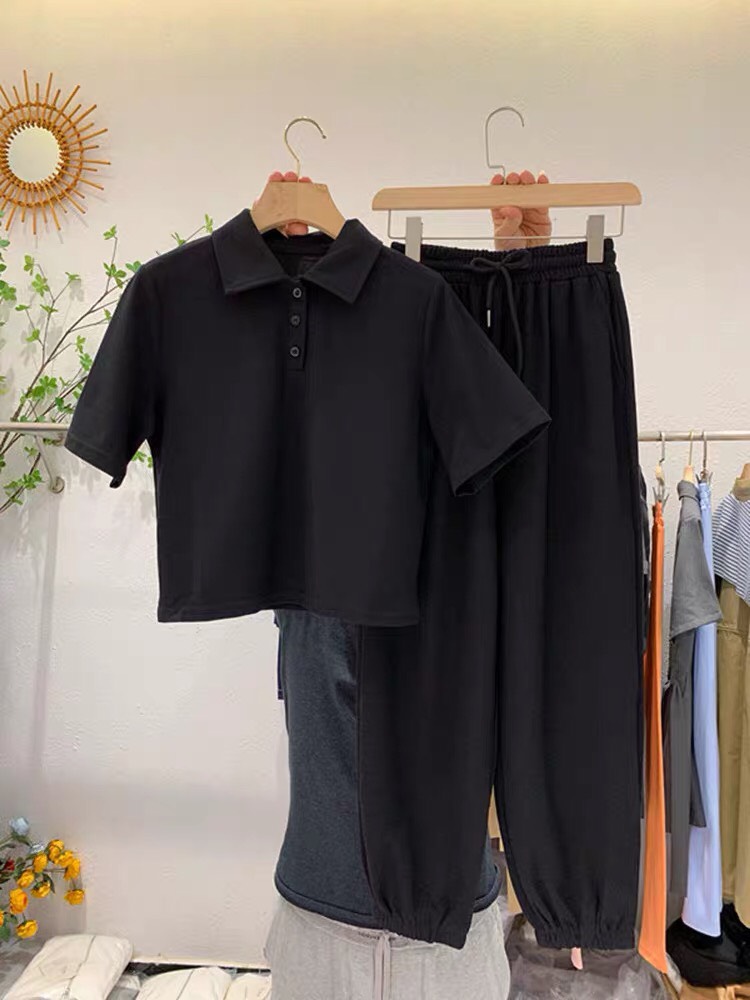 Sét bộ áo croptop polo kèm quần bom bo gấu- hot hit