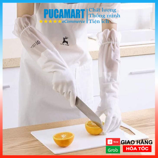 Combo 3 Găng Tay Rửa Chén Bát Silicon Trong Suốt Siêu Dai Loại Dài Và