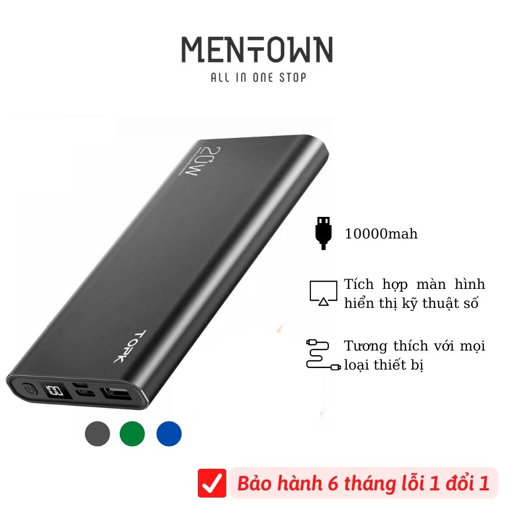 I1006 Pin dự phòng 10000mah vỏ nhôm 10W TOPK hiển thị led mạch sạc tích hợp chống cháy nổ bảo hành chính hãng 1 đổi 1 trong 6 tháng - Mentown HT