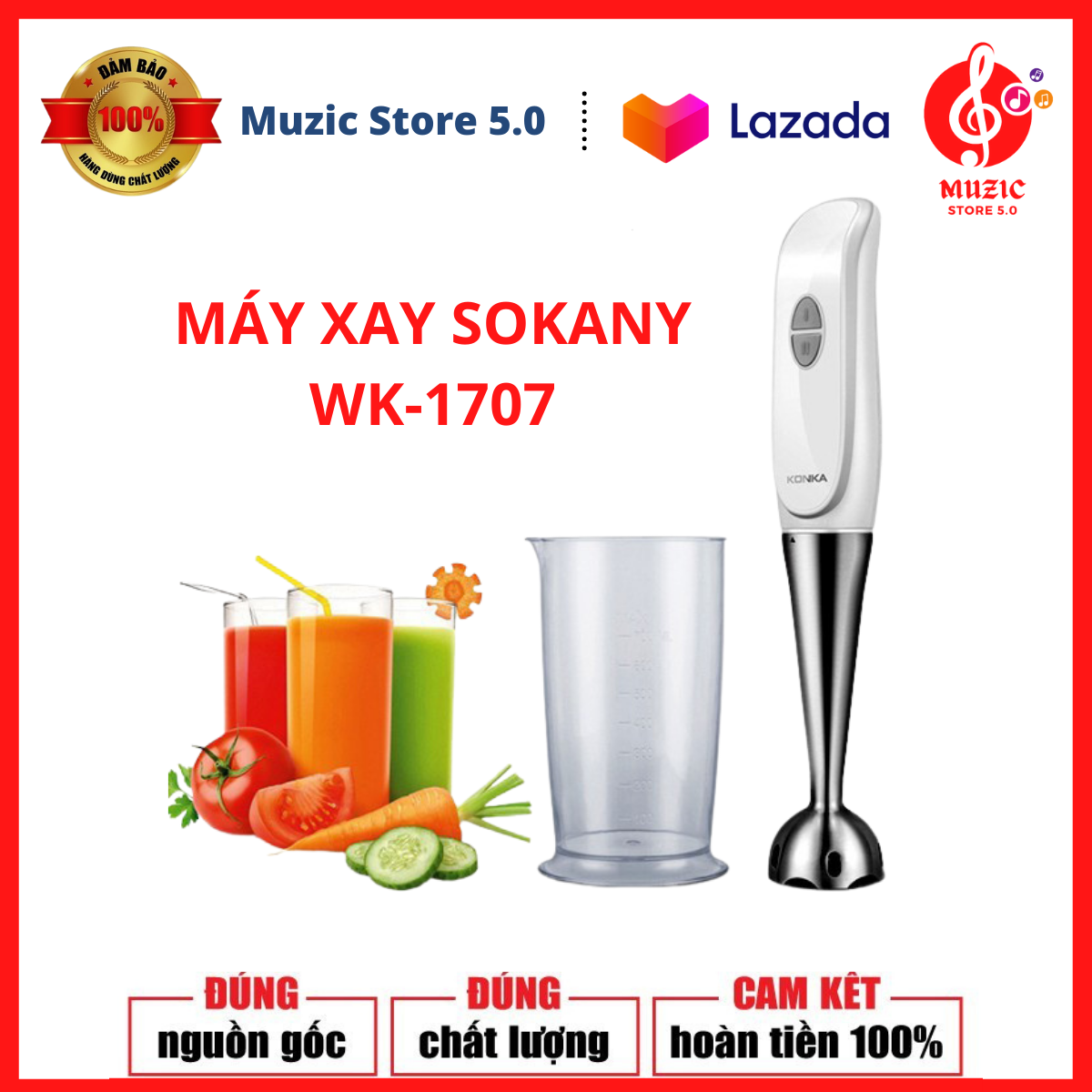 MÁY XAY ĐA NĂNG CẦM TAY SOKANY WK-1707. Máy Xay Cầm Tay Đa Năng, Xay Cháo, Xay Sinh Tố, Xay Thực Phẩm. Lưỡi dao bằng Inox sắc bén. Bảo Hành 12 Tháng