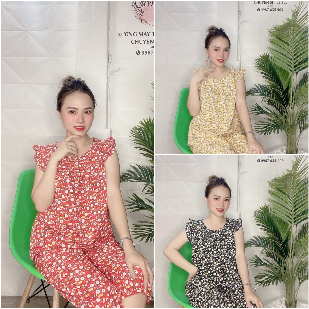 Đồ lụa lửng mặc nhà họa tiết hoa xinh có size 40-75kg - giao hoa ngẫu nhiên -lua37