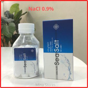 Viên Muối Tinh Sea Salf NaCl 0,9% - Viên Muối Sinh Lý Gia Đình Tự Pha Dung Dịch Nước Muối Sinh Lý, Nước Muối Súc Miệng Vệ Sinh Hàng Ngày – Lọ 50 Viên