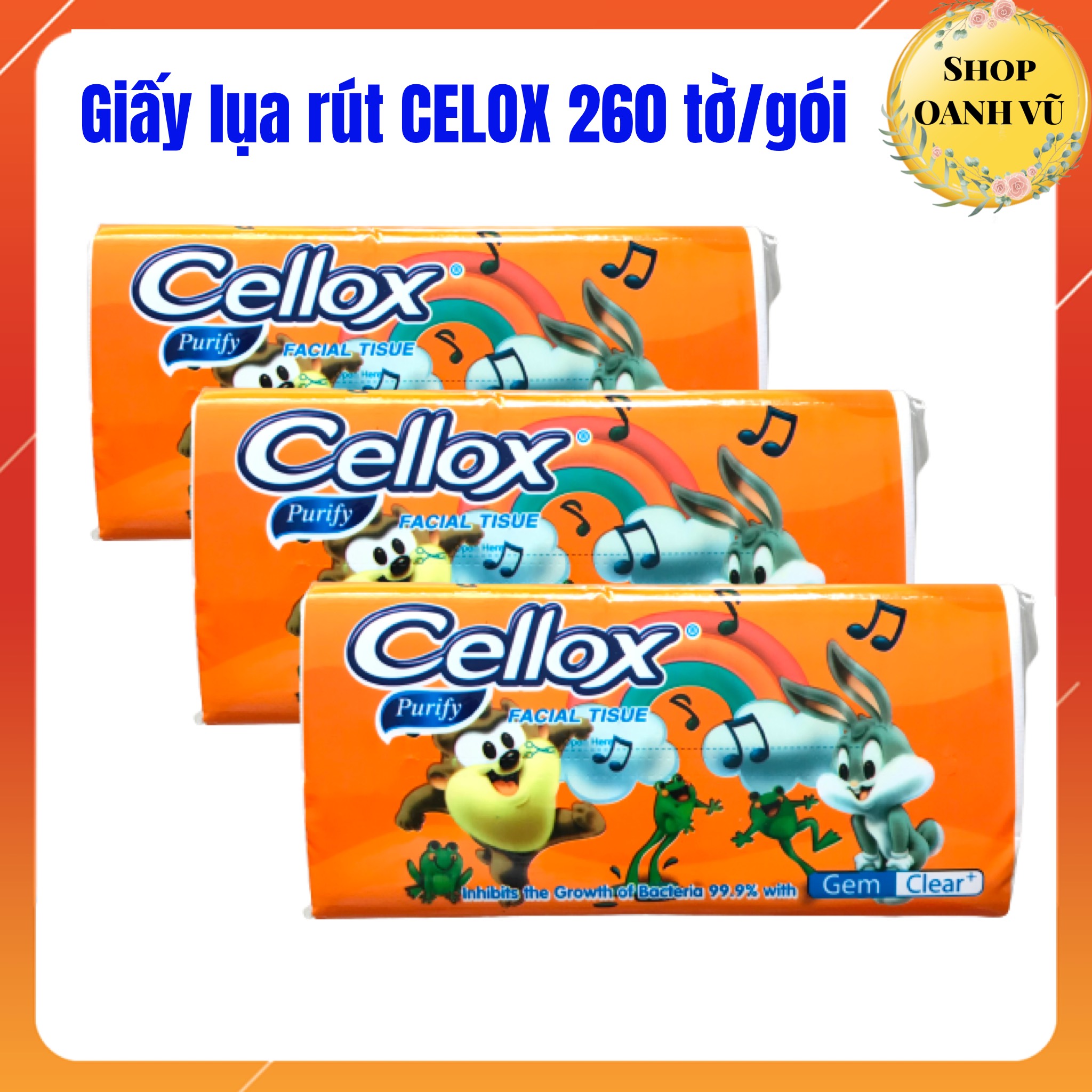 Combo 3 bịch khăn giấy rút lụa cellox 260 tờ/gói siêu dai mịn - oanh vũ